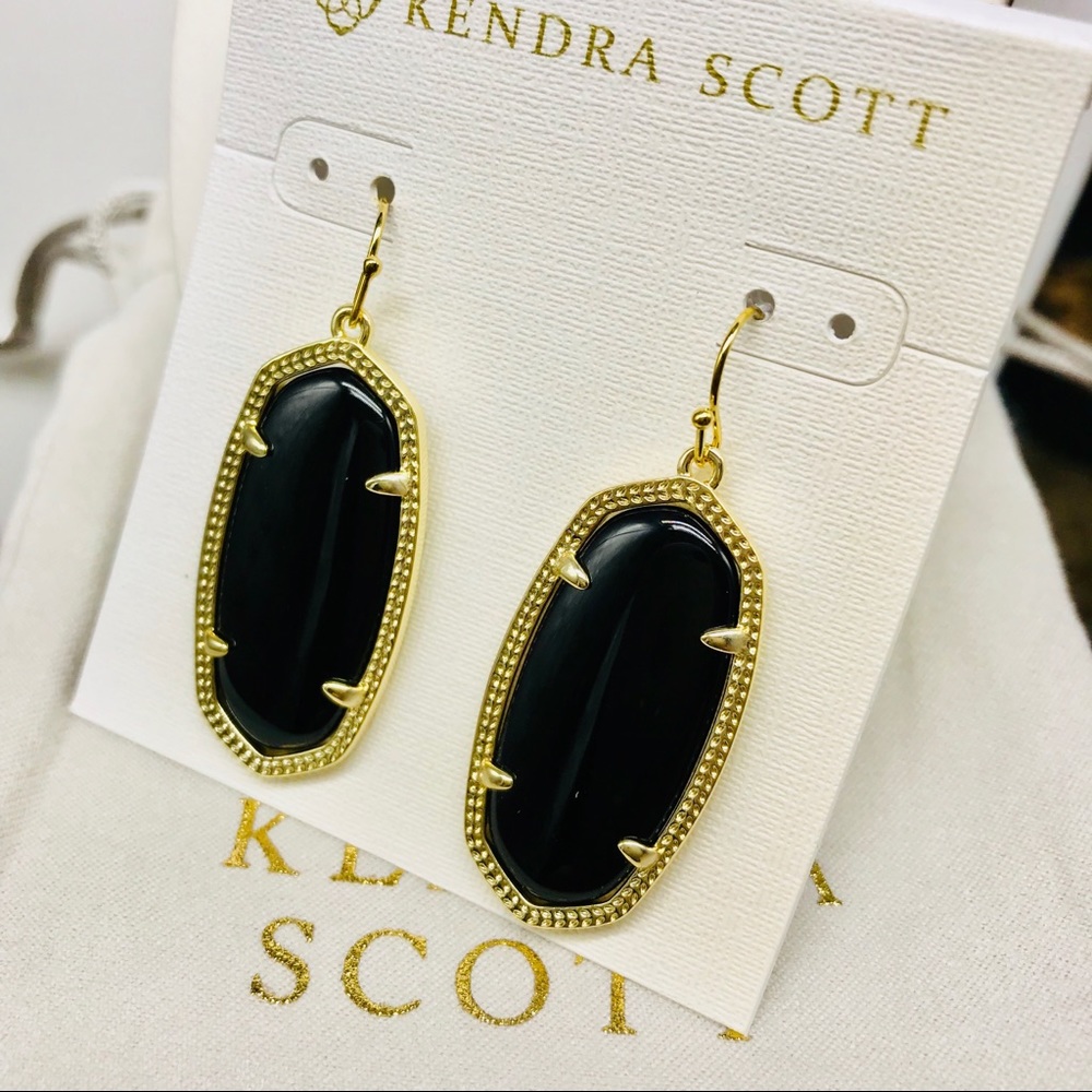 Kendra Scott Elle Black Opaque glass/ gold color border drops earrings